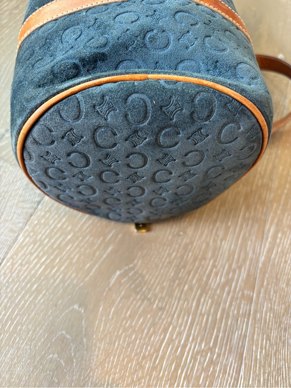 Celine Macadam Navy Suede Mini Duffel with Brown Leather Trim - Picture 7 of 16